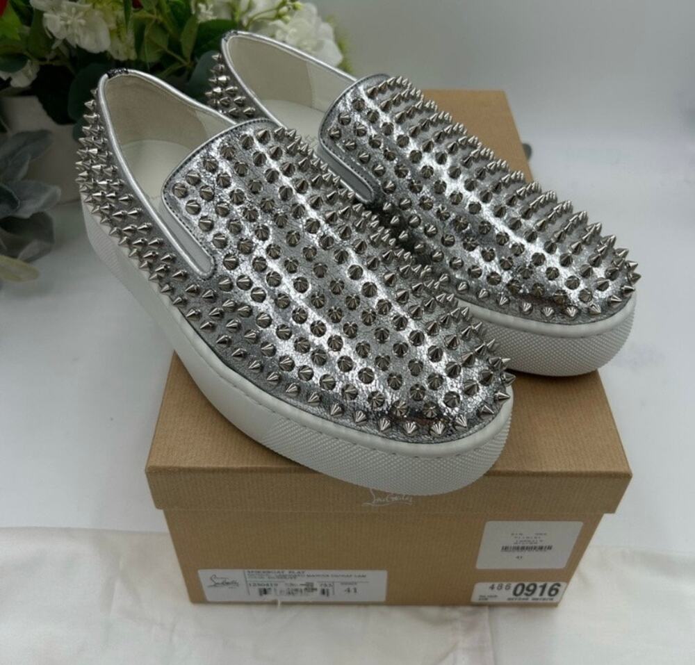 Men's Christian Louboutin spike boat, leather sneakers size 41 made in Italy